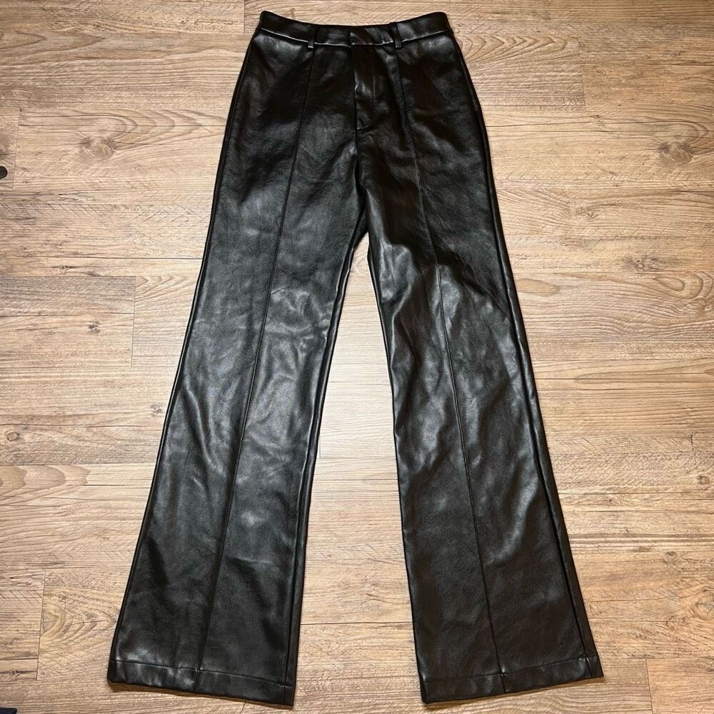 Boa. Because Of Alice Womens Black Flare High Waist Leather Trouser Pants Medium